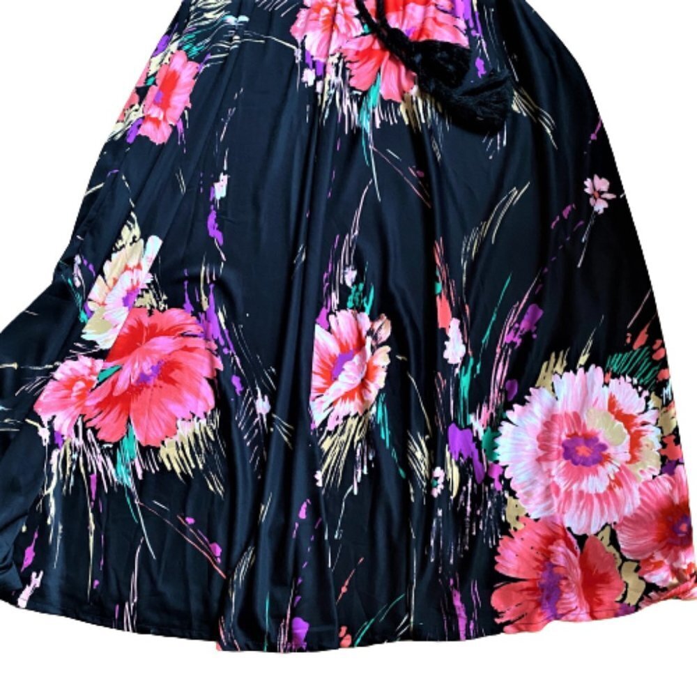 Vintage 70s A line maxi floral dress wi rope belt - Picture 7 of 15
